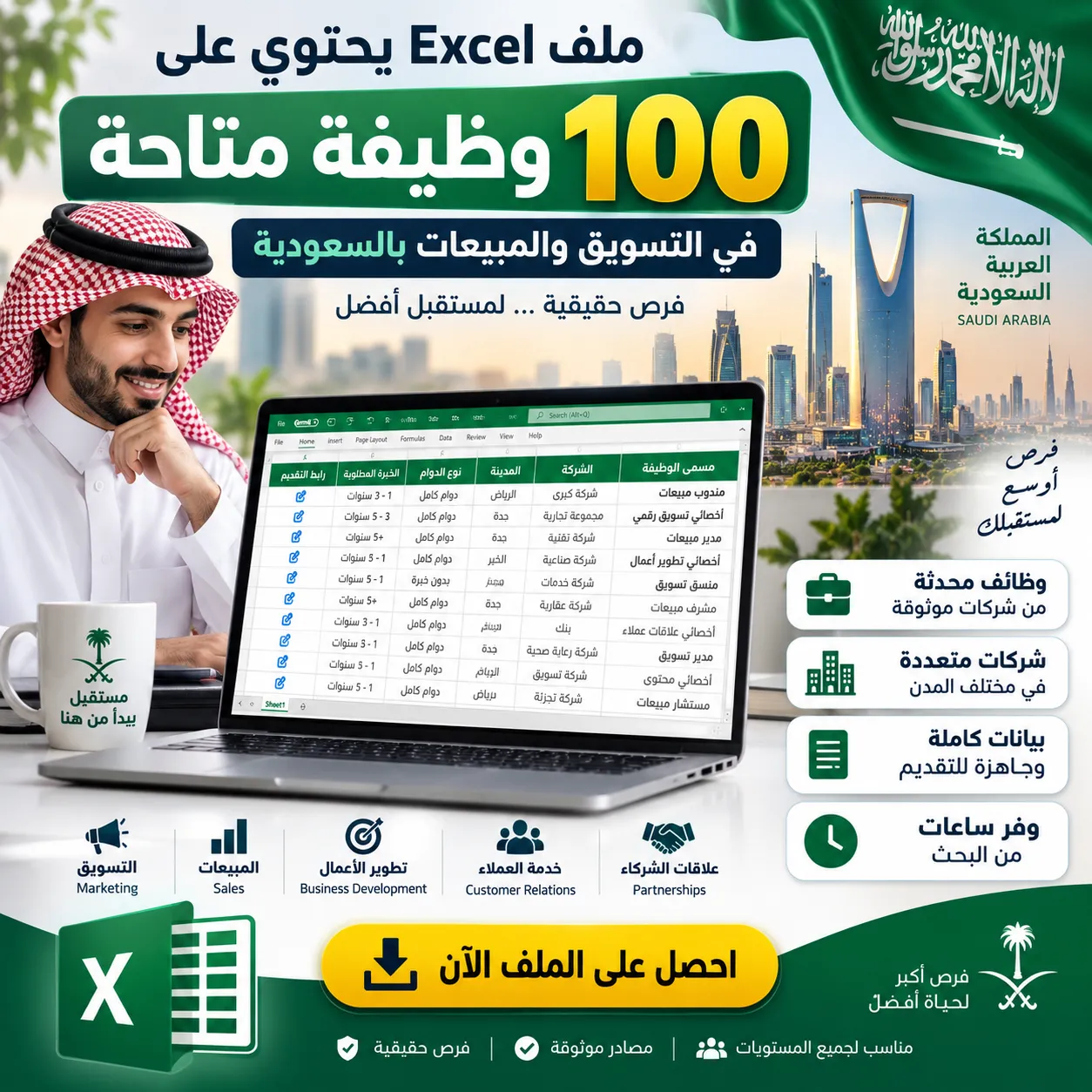 100 وظيفة متاحة مجال التسويق والمبيعات في السعودية